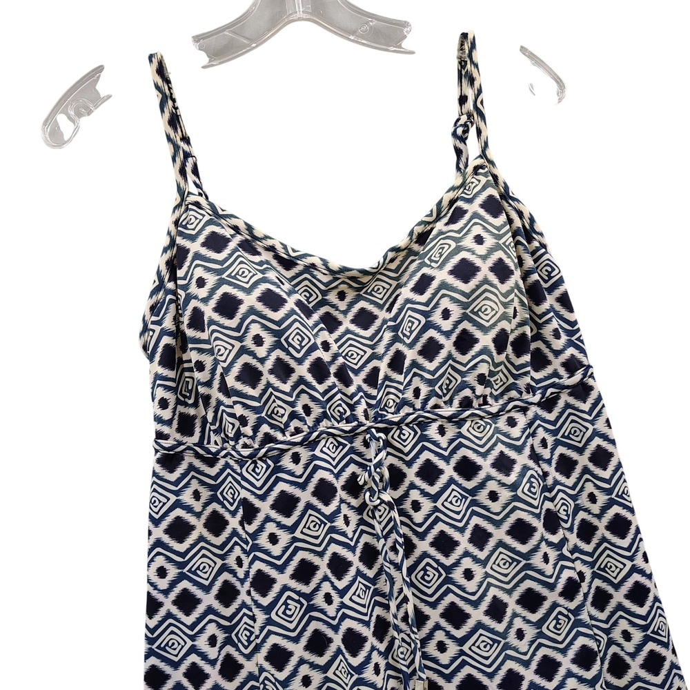 Blue White Geometric Ikat Swim Dress Cover Up Sleeveless V-Neck Size 16